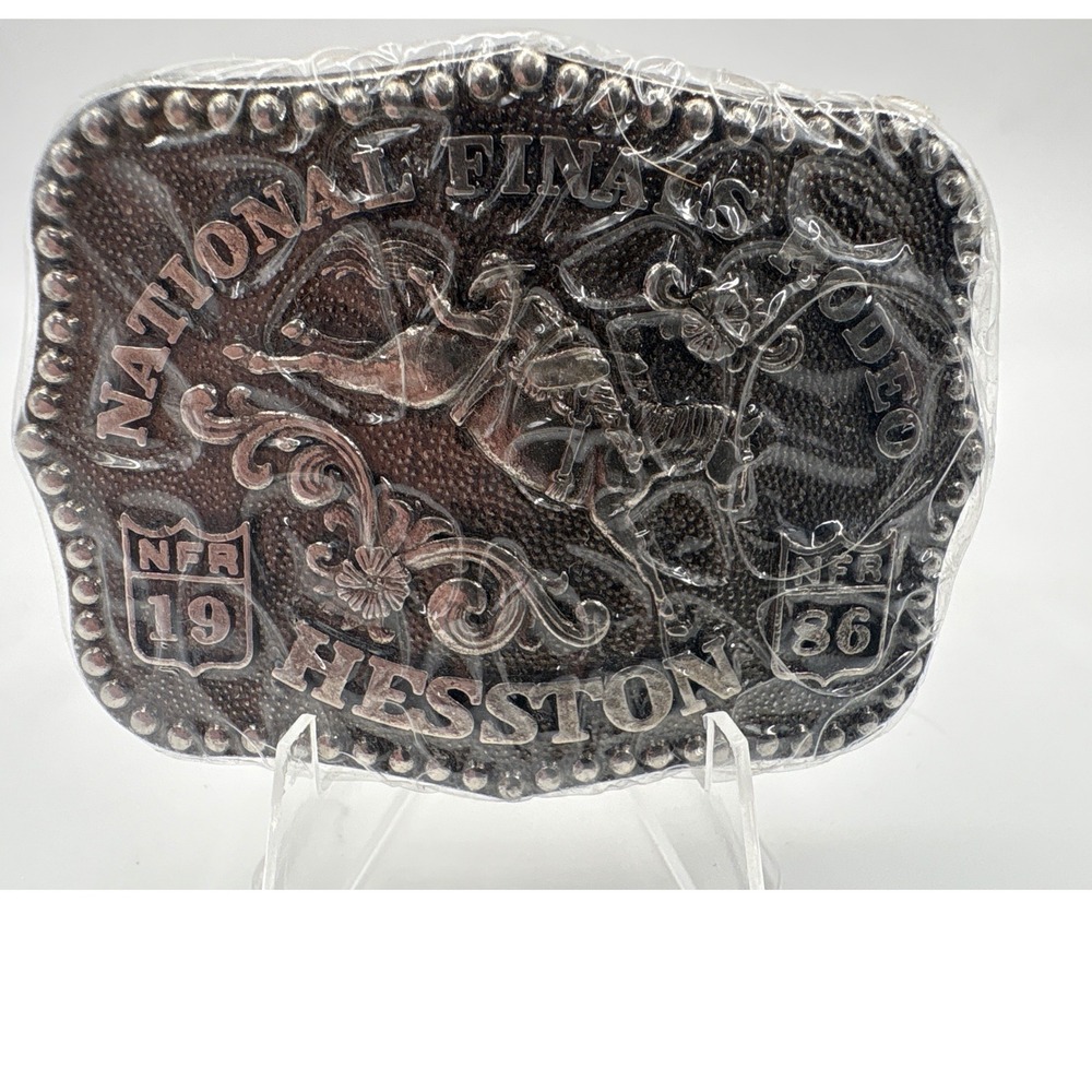 Hesston National Finals Rodeo Belt Buckle 1986 Commemorative Bronze Tone NIB